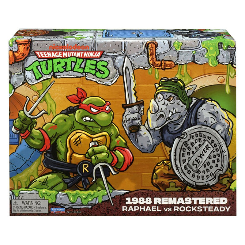 Figurines Raphael vs Rocksteady 1988 Remastered Playmates Tortues Ninja