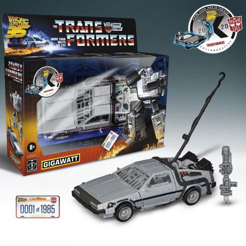 TRANSFORMERS X BACK TO THE FUTURE Figurine Gigawatt Delorean Hasbro
